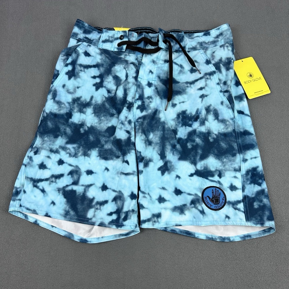 Body Glove La Concha E Board Shorts Men's Small Bright Blue Tie Dye NWT 19"